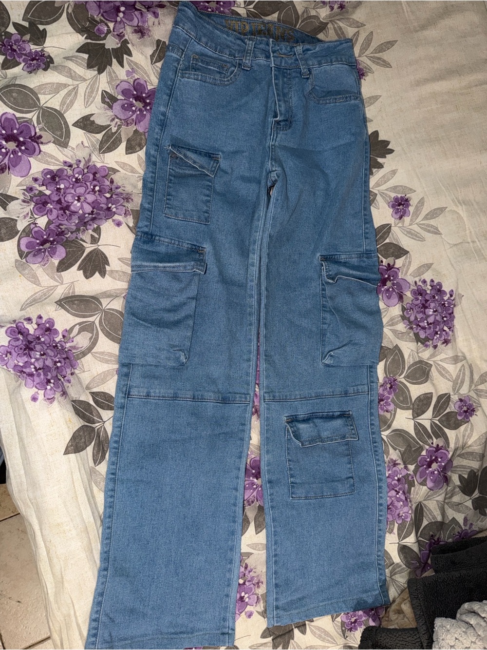 VIP Light Blue Wide-Leg Cargo Jeans